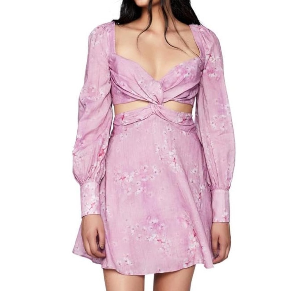 NWT Purple long sleeve floral mini Bardot dress size 10